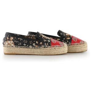 Alexander McQueen Leather Floral Paisley Print Platform Loafers Espadrilles